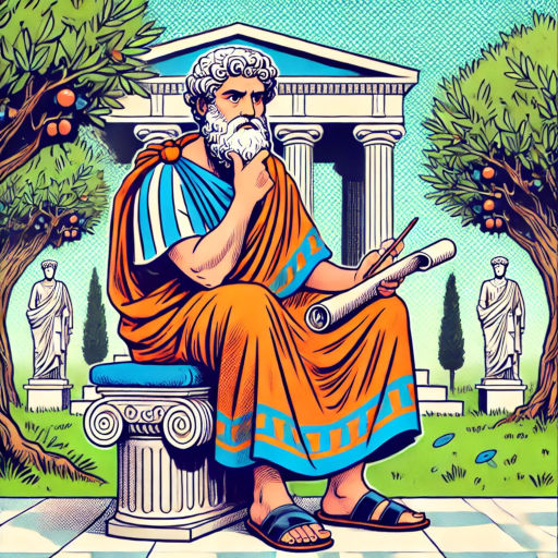 What is stoicism style illustration of an ancient Greek philosopher seated on a stone bench, wearing a traditional himation, with a thoughtful expression